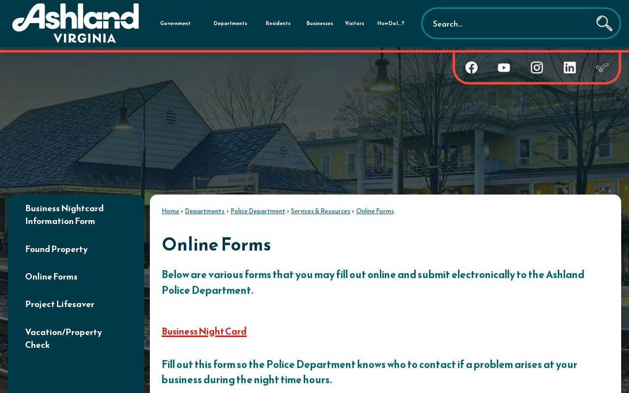 Ashland town online forms hub with police records forms