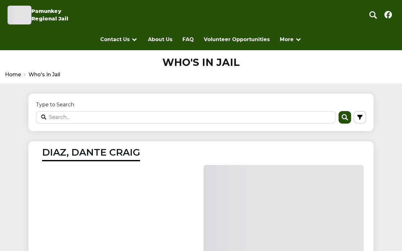Pamunkey Who's In Jail search interface without an individual focus