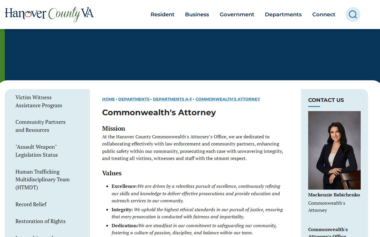 Hanover County Commonwealth's Attorney official information page