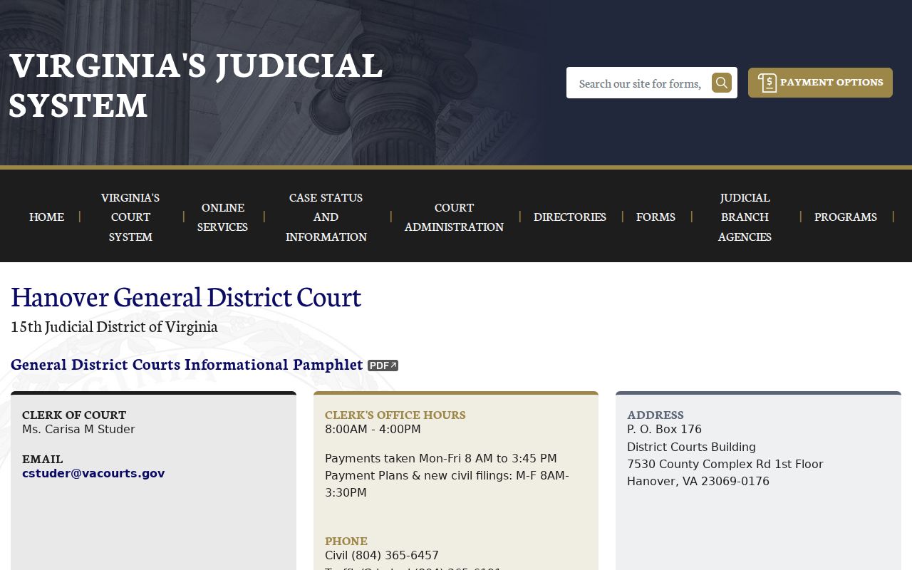 Hanover General District Court criminal and traffic information
