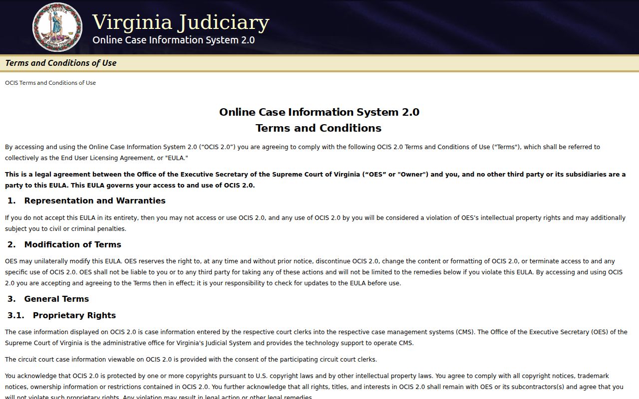 Hanover County criminal case records search in Virginia OCIS