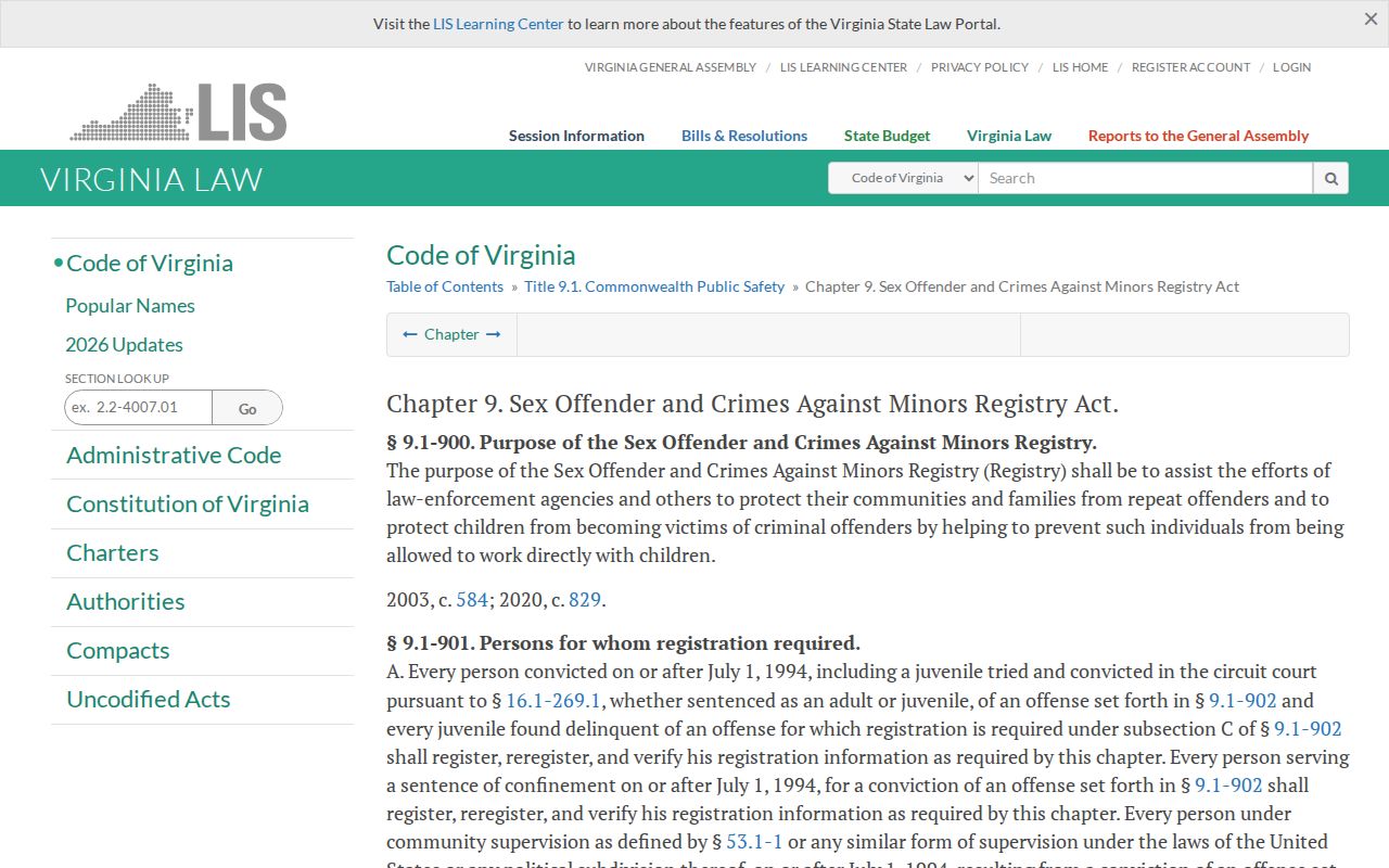 Virginia Sex Offender and Crimes Against Minors Registry Act